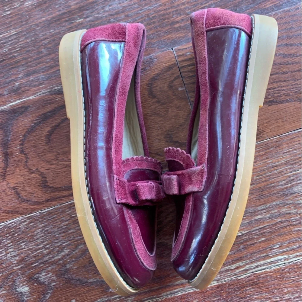 Elephantito Maroon burgundy Loafers with Bow Accent size 12 patent and suede